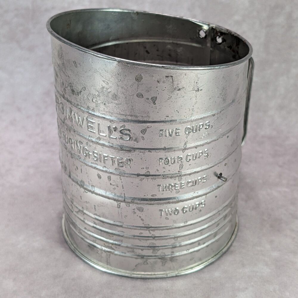 Vintage Bromwell's 5 Cup Measuring Flour Sifter Hand Crank Rustic Farmhouse Deco